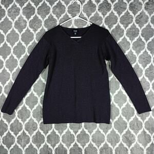 Eileen Fisher Sweater Womens XS Purple Merino Wool V Neck Italian Yarn Pullover